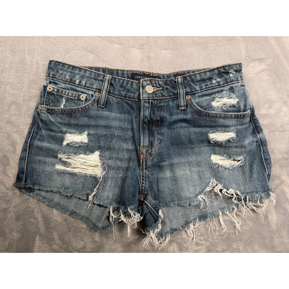 Lucky Brand Cut-Off Denim Shorts Womens 2/26 Blue Distressed Raw Hem